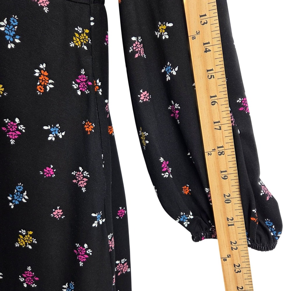 Boden Black Dainty Floral Wrap Dress Long Sleeve V Neck Midi Pockets 8P‎ - Picture 8 of 12